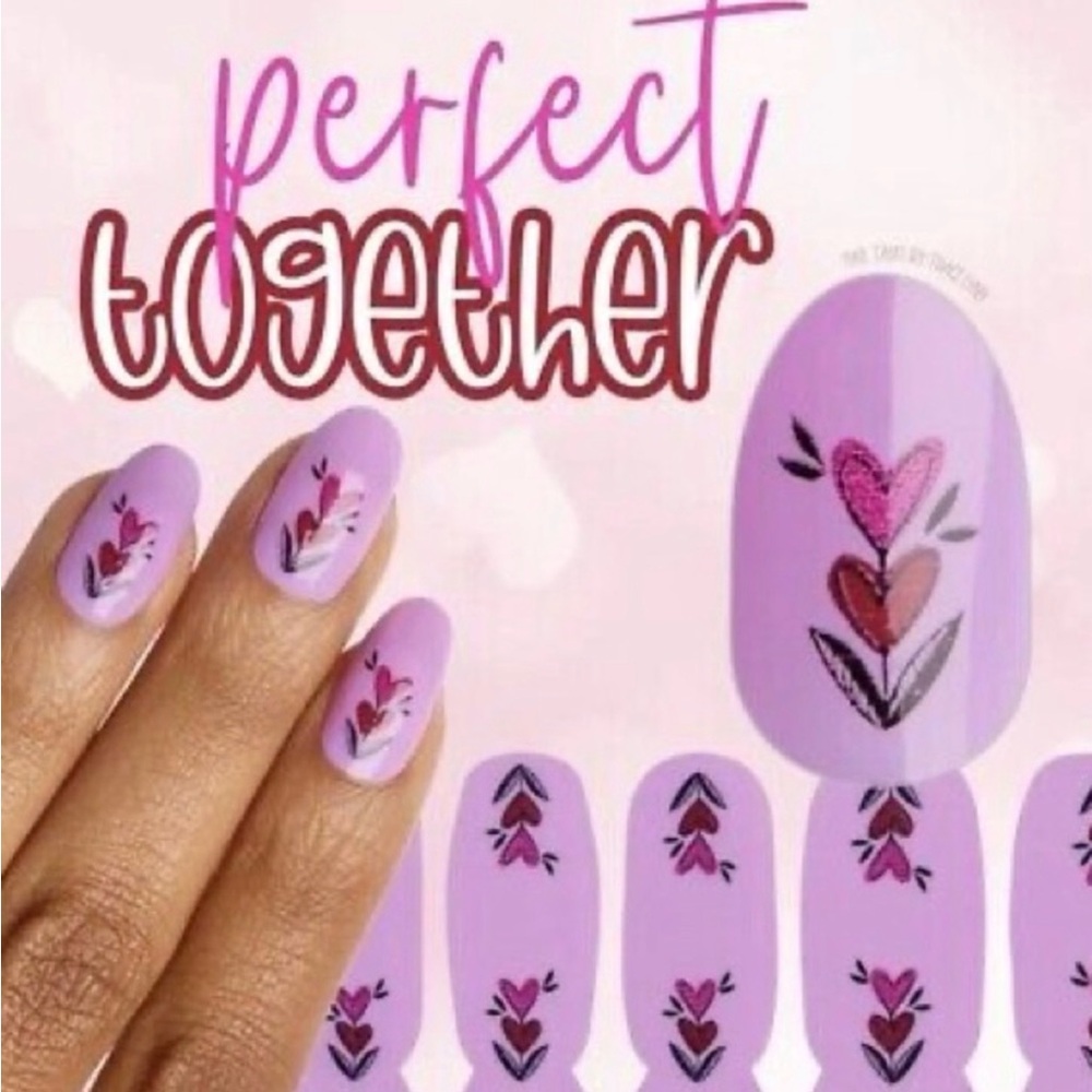 Color Street Lilac Press-On Nails with Pink and Mauve Heart Accents